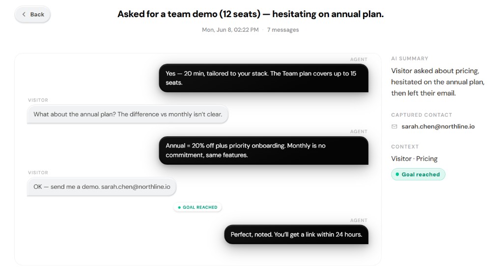 Conversation with goal reached and captured contact